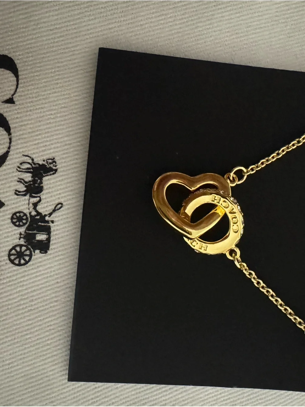 Coach Gold Interlocking Heart Necklace with Crystal Accents